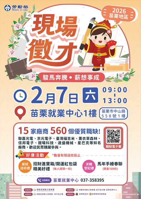 📣提供徵才活動職缺一覽表、特定製程缺工就業獎勵職缺一覽表圖片